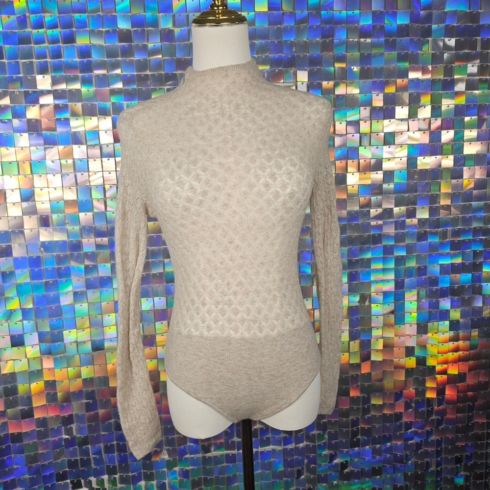 Abercrombie and Fitch Pointelle Knit Bodysuit Womens S Moreno Wool Blend Beige